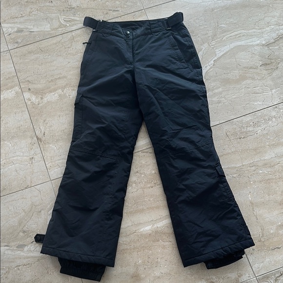 Black Wide Leg Snow Pants with Waterproof Material and Adjustable Cuffs - Picture 1 of 8